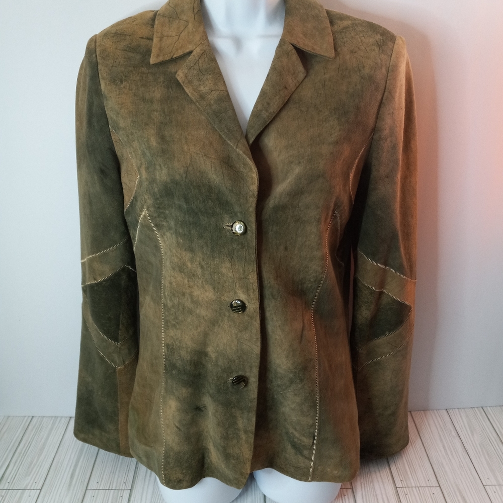 Vakko Patchwork Lamb Leather Blazer Jacket - image 1